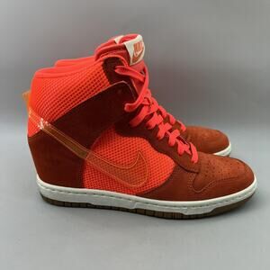 Nike Dunk Sky Hi Wedge‎ Shoes Women Size 7.5 Total Crimson Orange Suede Sneakers